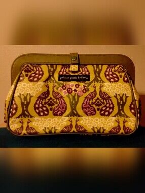 Petunia Pickle Bottom Peacock Print Diaper Bag Clutch - Olive & Mustard